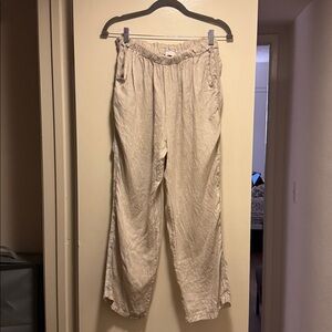 100% Linen Pants, Metallic Silver Side Stripe, Made in Italy, Size Medium